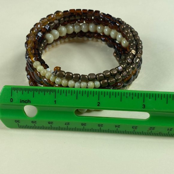 Beaded Multilayer Memory Wire Bracelet Multicolor Neutral Fall Earth Tones - Picture 7 of 15